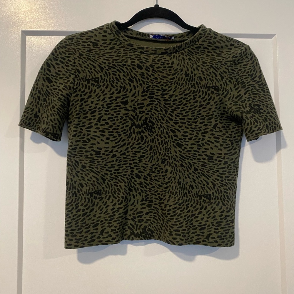 Green and Black Patterned Crop Top